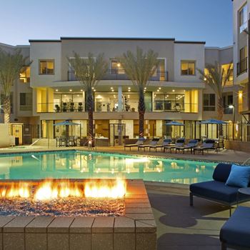 Outdoor lounge area with firepit